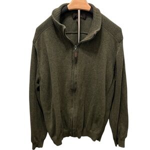 Tasso Elba Men's Forest Green Zip-Up Sweater 100% Cotton Preppy Minimalist Sz XL